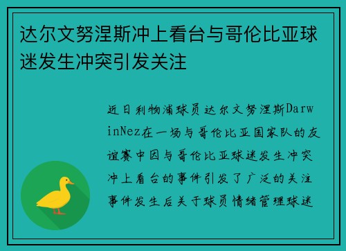 达尔文努涅斯冲上看台与哥伦比亚球迷发生冲突引发关注